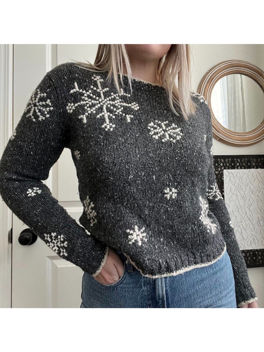 Vintage Marsh Landing Gray Knit Snowflake Sweater Sz S ( Petite )